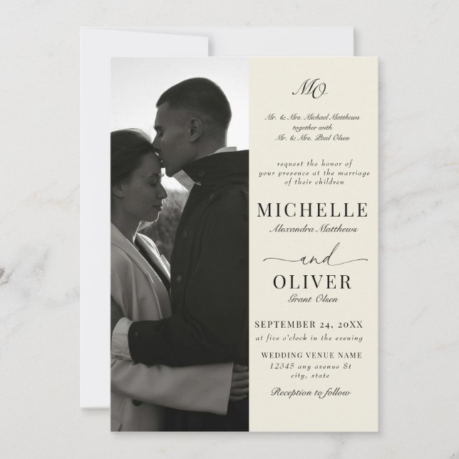 Invitación Clásico de Caligrafía Foto  Boda Elegante (Anverso)