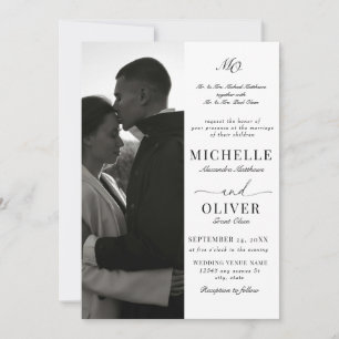 Invitación Clásico de Caligrafía Foto Boda Elegante