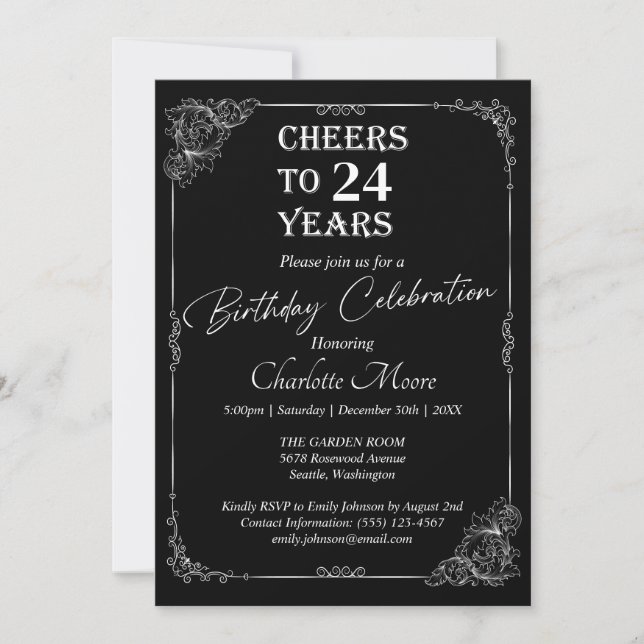 Invitación Clásico de cualquier edad de cumpleaños blanco y n (Anverso)