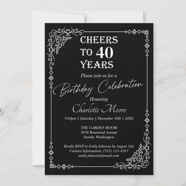 Invitación Clásico de cualquier edad de cumpleaños blanco y n (Anverso)