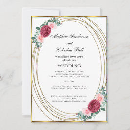 Invitación Clásico de Flores Rojas Rosa de Oro Blanco boda