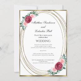 Invitación Clásico de Flores Rojas Rosa de Oro Blanco boda