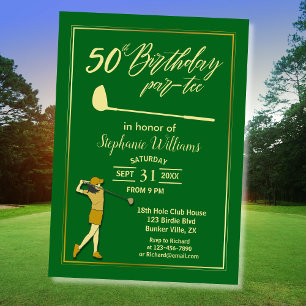 Invitación Clásico de Golf Verde Dorado Cumpleaños 50 Mujeres