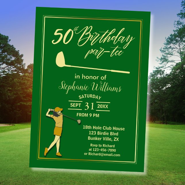 Invitación Clásico de Golf Verde Dorado Cumpleaños 50 Mujeres (Subido por el creador)
