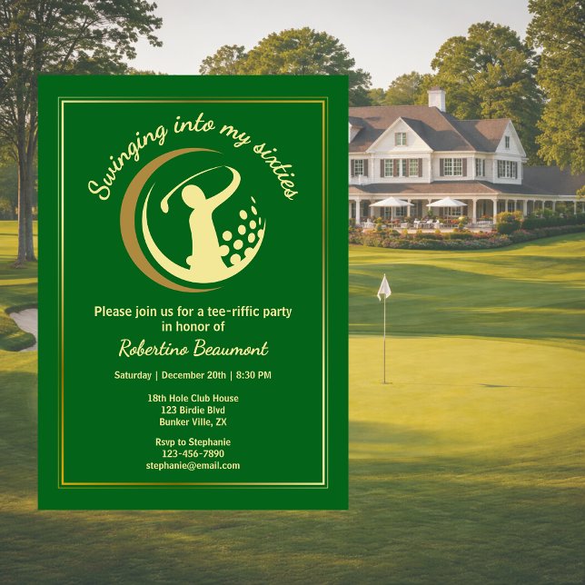 Invitación Clásico de Golf Verde Jugador Dorado Cumpleaños 60 (Subido por el creador)