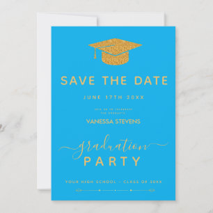 Invitación Clásico de graduación Blue And Gold, guarde la fec