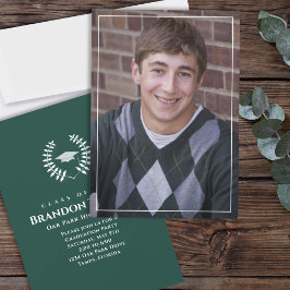 Invitación Clásico de Graduación Foto Hojas de Laurel Verde O