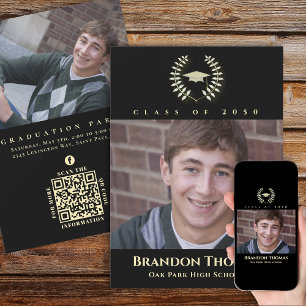 Invitación Clásico de Graduación Foto Laureado de Oro Negro