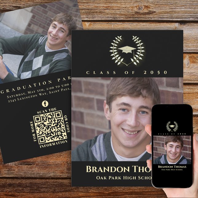 Invitación Clásico de Graduación Foto Laureado de Oro Negro (Subido por el creador)