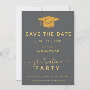 Invitación Clásico de graduación negro y dorado Save the Date
