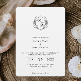 Invitación Clásico de línea fina Cresta monograma boda Vintag