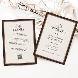 Invitación Clásico de Lujo | Código QR de RSVP de Boda Marrón