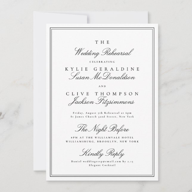 Invitación Clásico de Lujo La Cena de Ensayo de la Boda (Anverso)