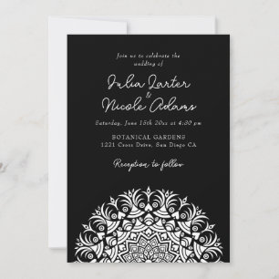Invitación Clásico de medianoche Boda abstracta Mandala negra