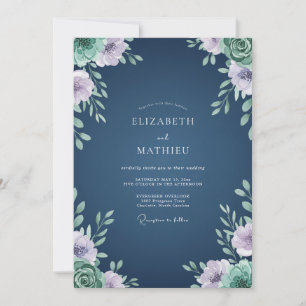 Invitación Clásico de Novia con Pétalos de Periwinkle Azul Ma