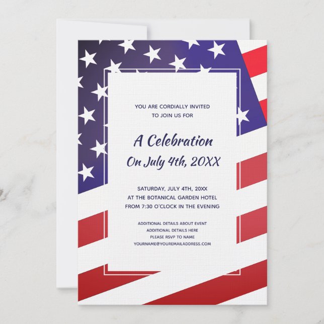 Invitación Clásico de Patriotas Americanos 4 de Julio Bandera (Anverso)
