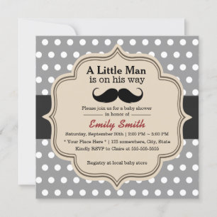 Invitación Clásico de Polka Dots Mustache Little Man Baby Sho