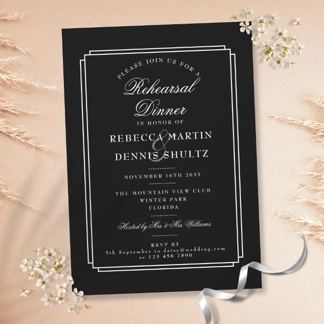 Invitación Clásico Deco | Blanco y Negro | Cena de Ensayo (Subido por el creador)