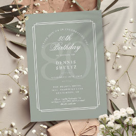 Invitación Clásico Deco Sage y Blanco Cumpleaños 80