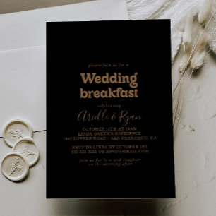 Invitación Clásico Desayuno de Boda Minimalista Oro Negro
