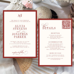 Invitación Clásico dinero antiguo rojo marfil boda
