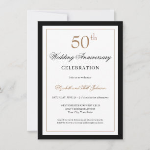 Invitación Clásico Dorado Negro 50 Aniversario de Boda