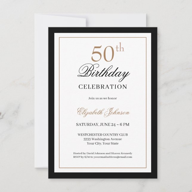 Invitación Clásico Dorado Negro Cumpleaños 50  (Anverso)