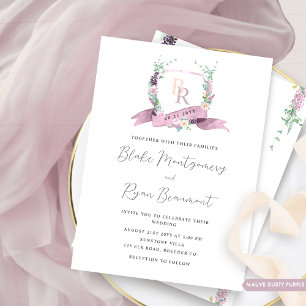 Invitación Clásico Dusty Purple, Mauve, Monograma Rosa Boda