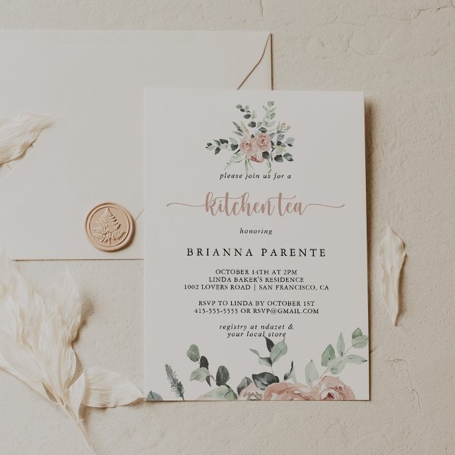 Invitación Clásico Dusty Rosa Rosa Cocina Tea Bridal Shower (Subido por el creador)