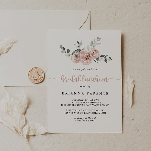 Invitación Clásico Dusty Rosa Rosa Floral Noche de novias (Subido por el creador)