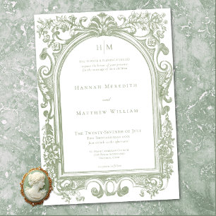 Invitación Clásico Elegante Arco Floral Marco Boda Sage