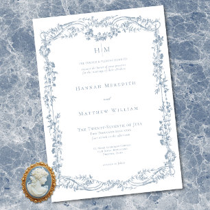 Invitación Clásico Elegante Azul Delicado Marco Floral Boda