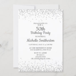 Invitación Clásico Elegante Blanco Brillo Plateado Cumpleaños