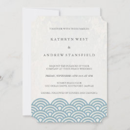 Invitación Clásico Elegante Blue + White Beach Wedding