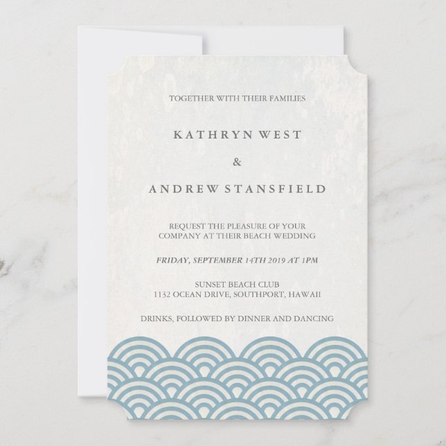 Invitación Clásico Elegante Blue + White Beach Wedding (Anverso)