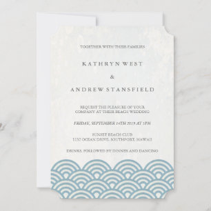 Invitación Clásico Elegante Blue + White Beach Wedding