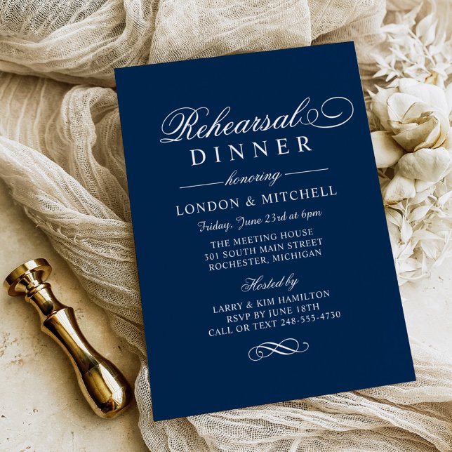 Invitación Clásico elegante Boda azul de la Marina Cena (Subido por el creador)