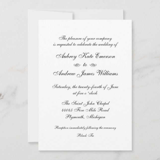 Invitación Clásico elegante Boda de caligrafía negra (Anverso)