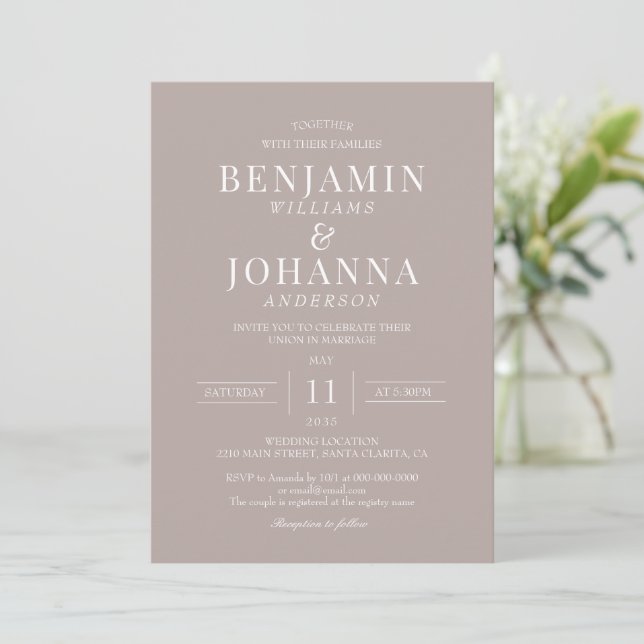 Invitación Clásico elegante Boda de Crema Natural (Anverso de pie)