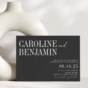 Invitación Clásico elegante Boda de guiones blanco y negro In