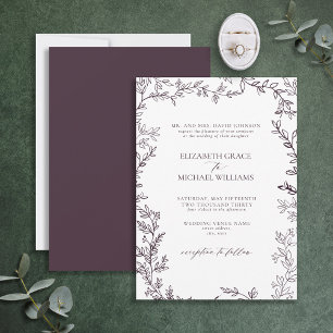 Invitación Clásico elegante Boda de plumas formales púrpura