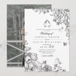 Invitación Clásico Elegante Boda Floral Blanco Negro