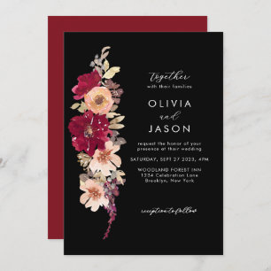 Invitación Clásico elegante Boda floral de ciruelas borgoñas 
