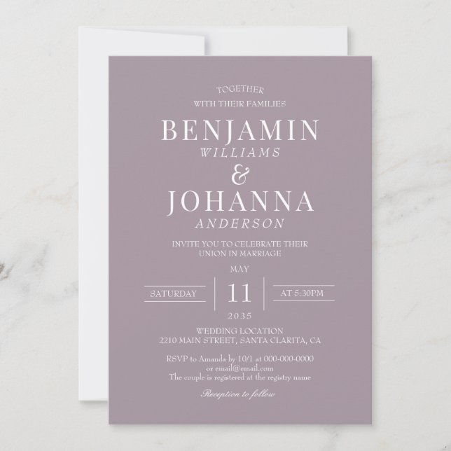 Invitación Clásico elegante Boda Lilac francés (Anverso)