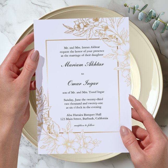 Invitación Clásico elegante Boda musulmán floral de oro (Subido por el creador)