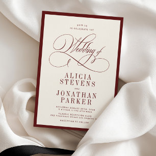 Invitación Clásico elegante burgundy marfil boda de dinero an
