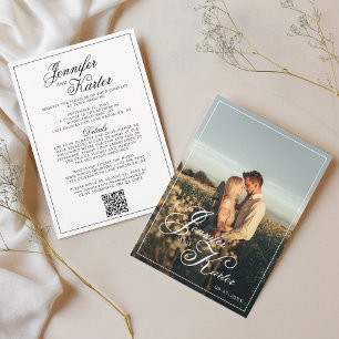 Invitación Clásico elegante código QR todo en un Boda de foto