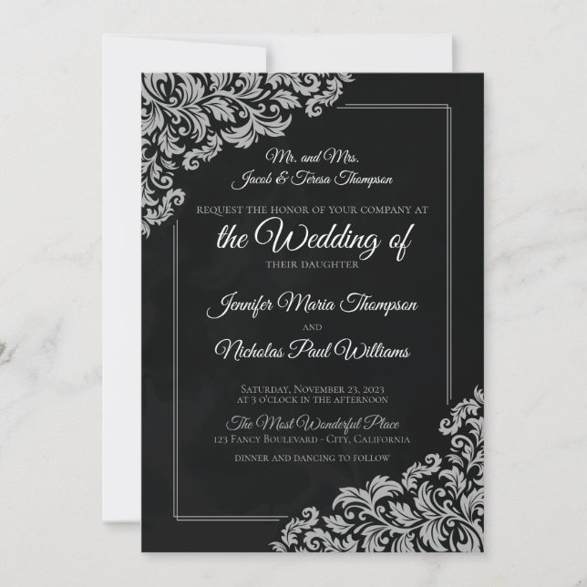 Invitación Clásico elegante con adornos florales para Boda (Anverso)