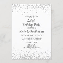 Invitación Clásico Elegante Cumpleaños 40 Blanco Brillo Plate