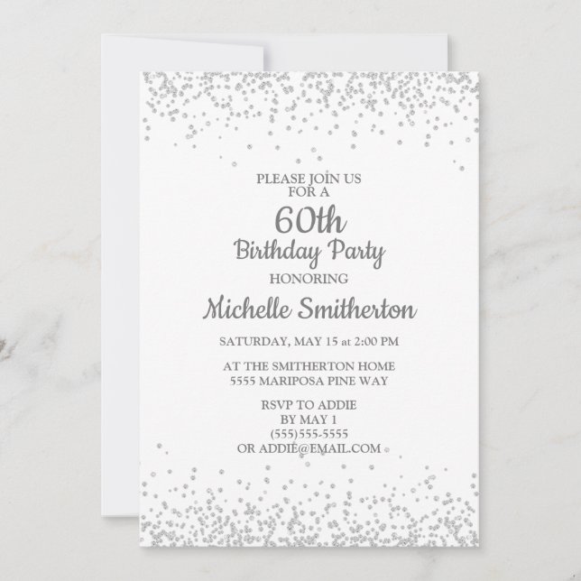 Invitación Clásico Elegante Cumpleaños 60 Blanco Brillo Plate (Anverso)